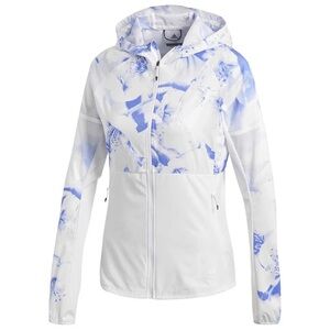 Adidas Women's Floral Graphic Jacket in White and Blue